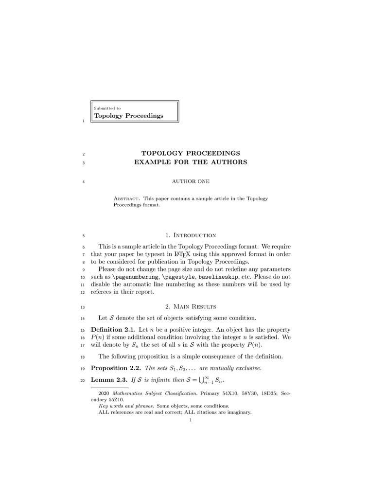 Topology Proceedings Template