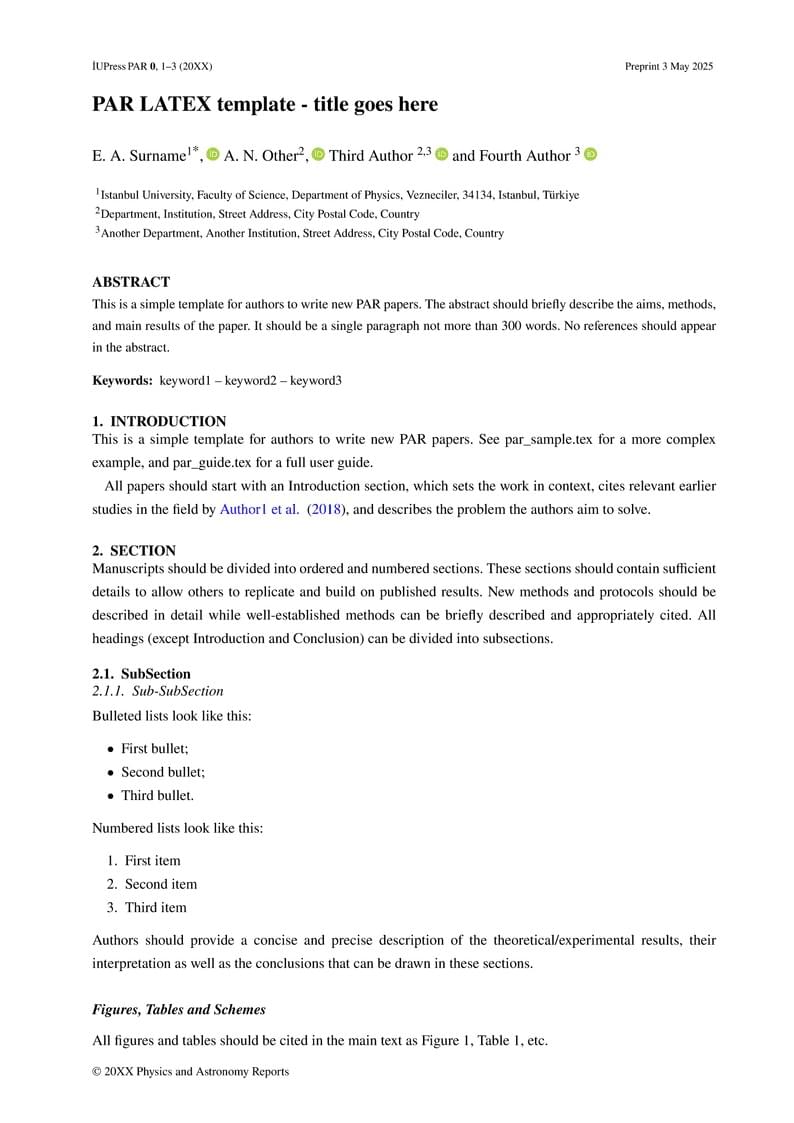 Physics and Astronomy Reports LaTeX Template