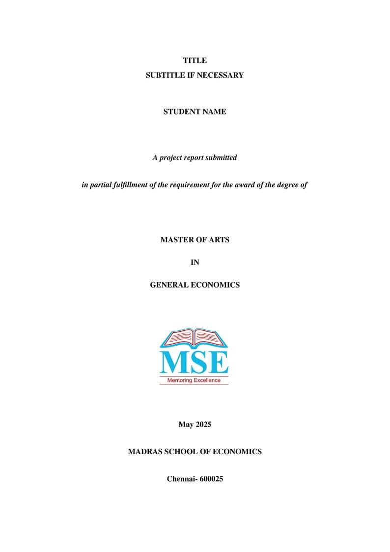 Madras School of Economics Official Thesis Templates