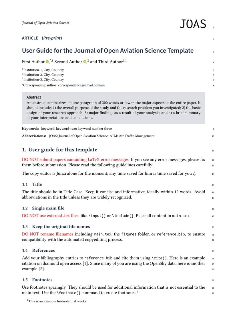 Journal of Open Aviation Science (JOAS) template