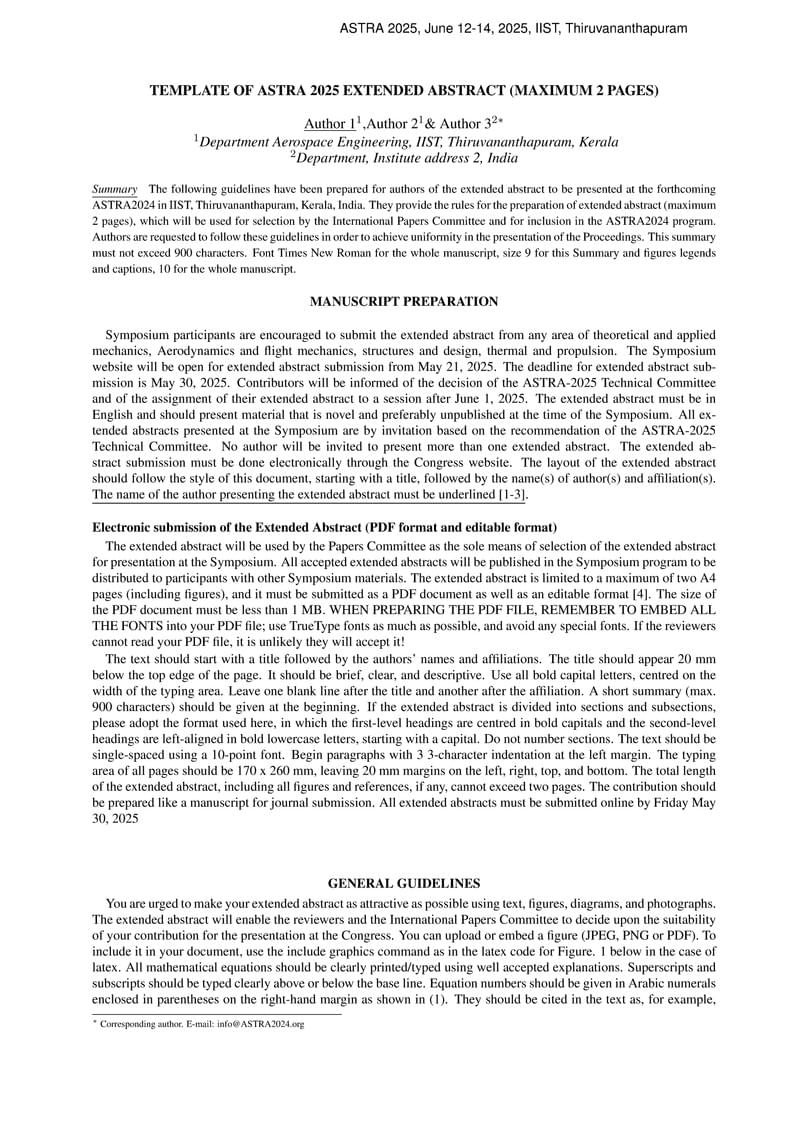 Template of ASTRA 2025 EXTENDED ABSTRACT (MAXIMUM 2 PAGES)