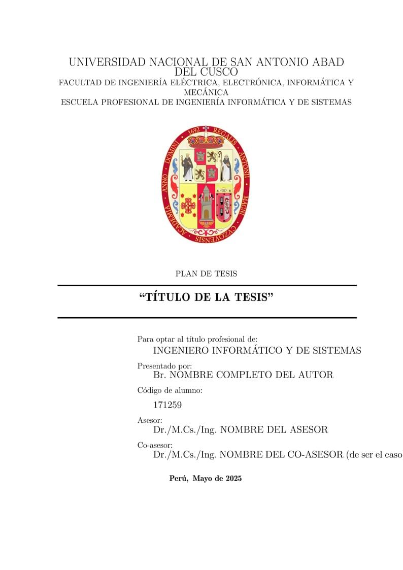 Plantilla de Plan de Tesis UNSAAC