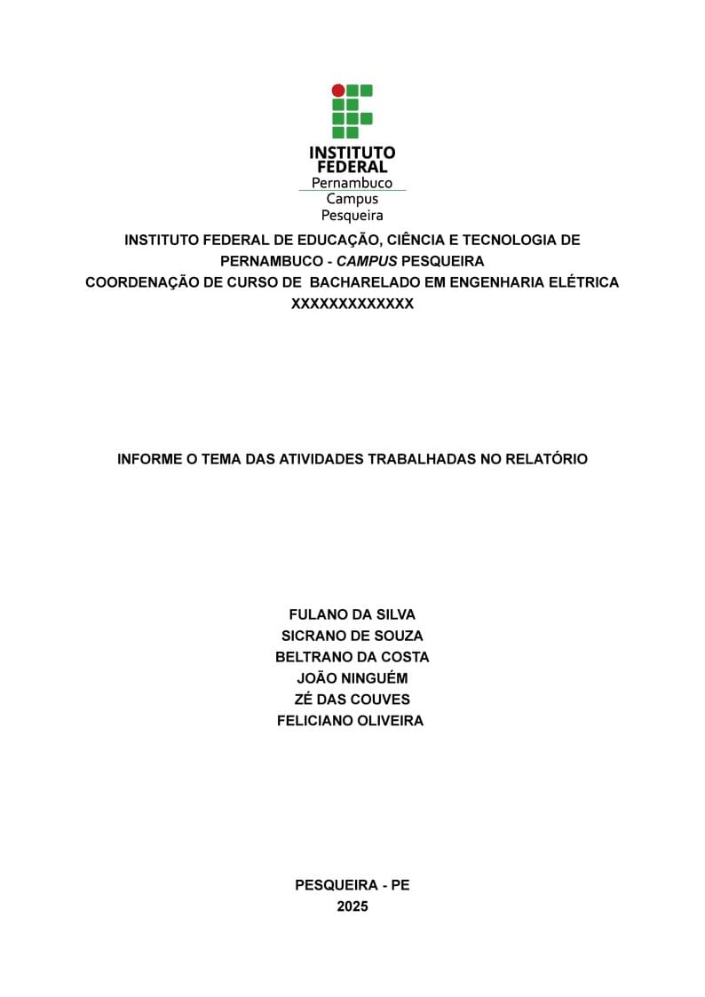 Modelo de Relatório de Práticas do IFPE Campus Pesqueira