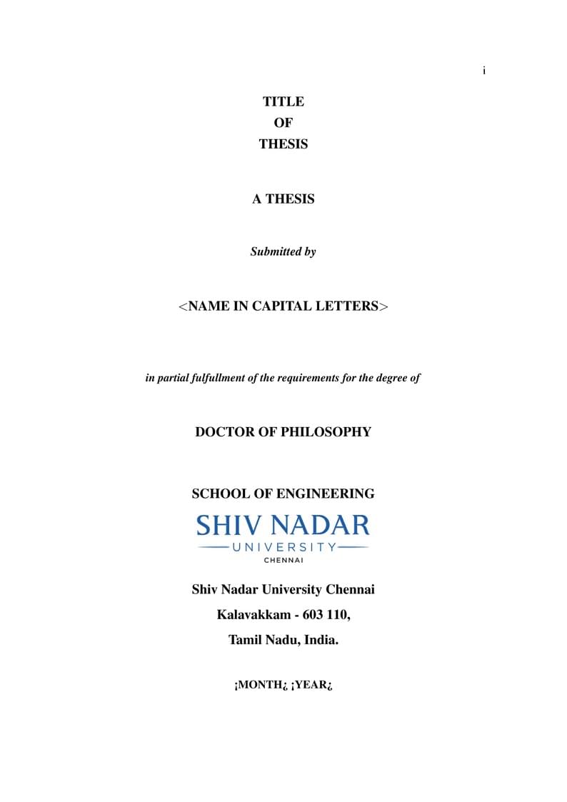 SNU Chennai PhD Thesis Template