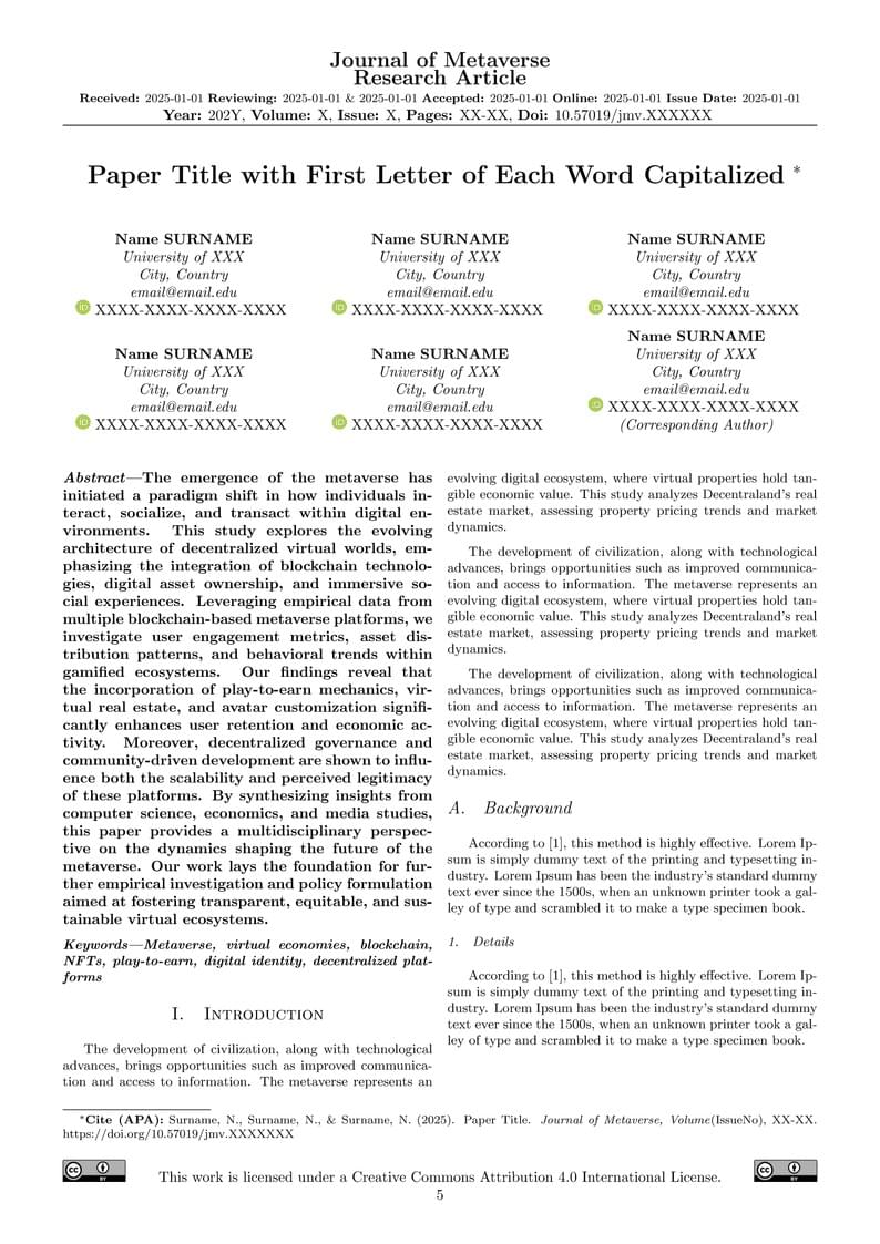 Journal of Metaverse