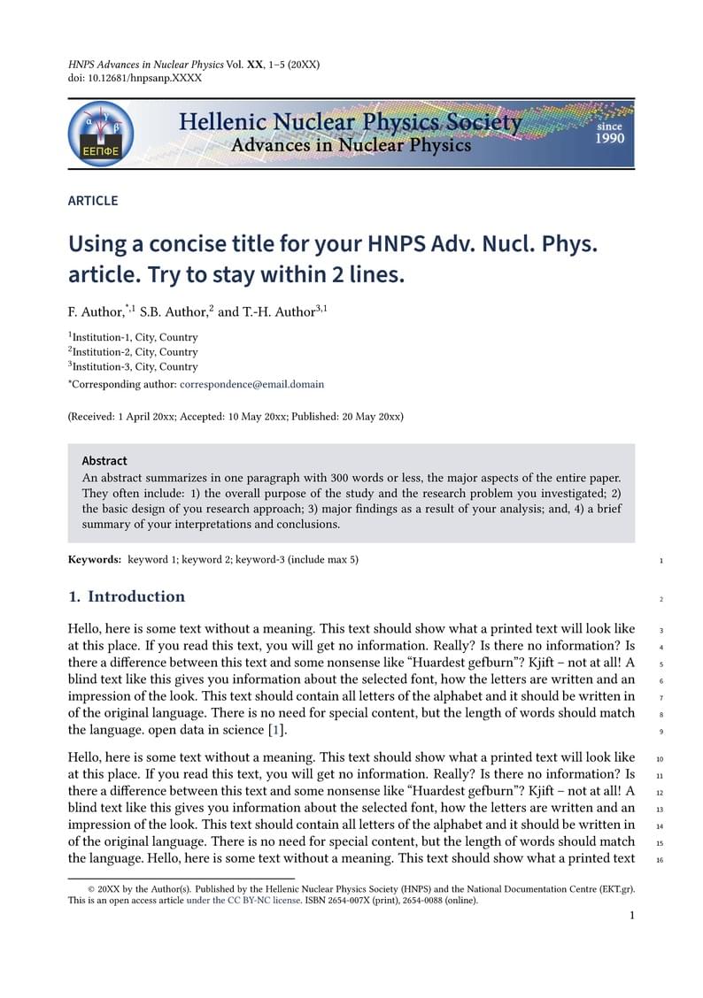 HNPS Advances in Nuclear Physics template (official)