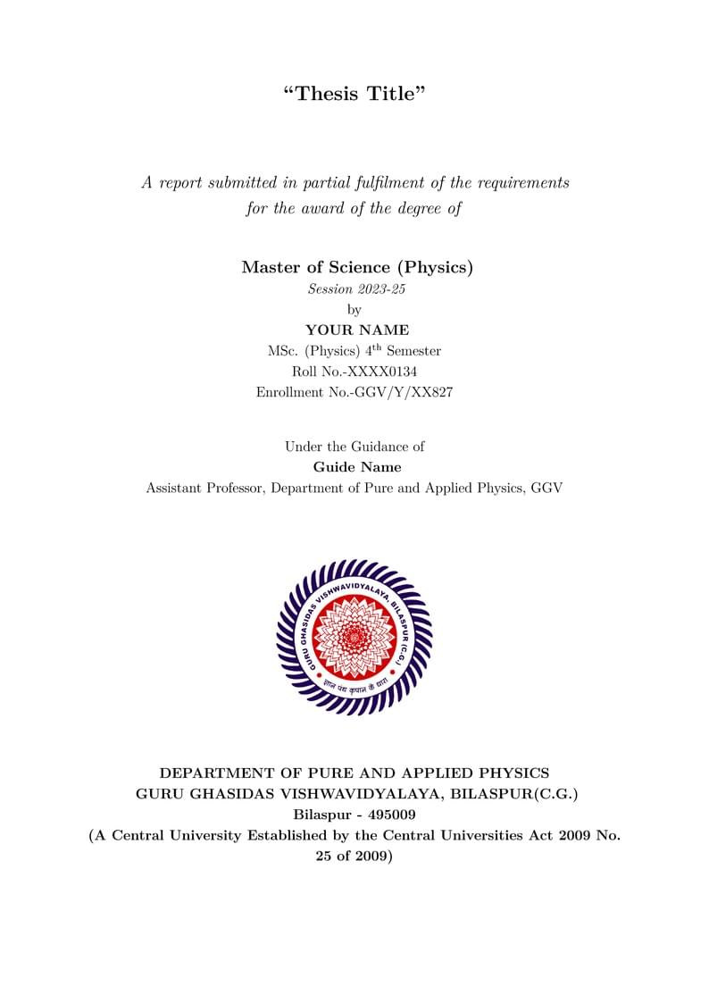 GGV Bilaspur MS Thesis Format