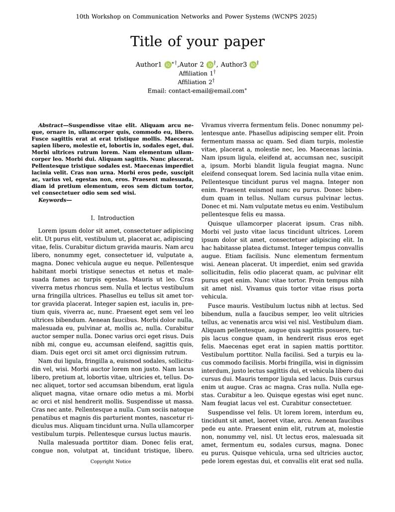 Template for Workshop on Communication Networks and Power Systems