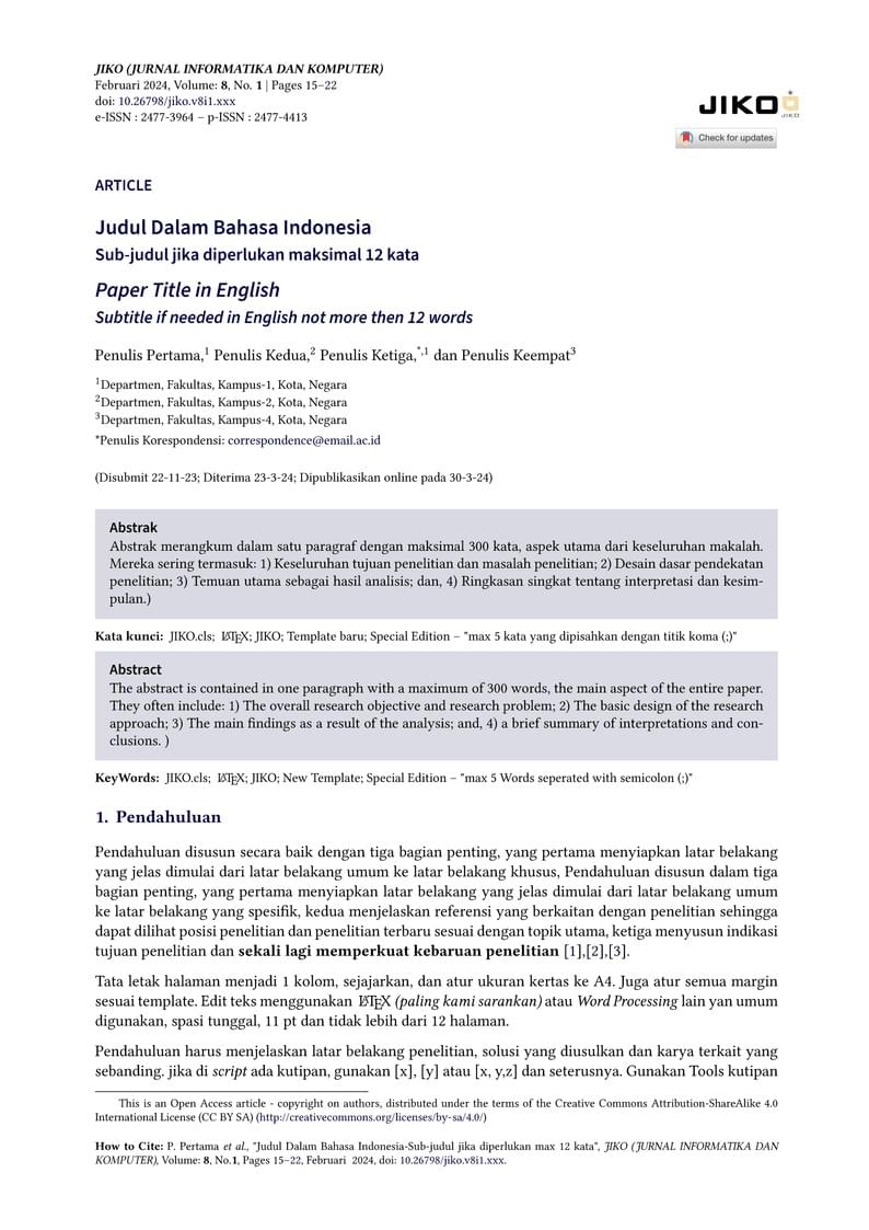 Jurnal Informatika dan Komputer (JIKO) Template