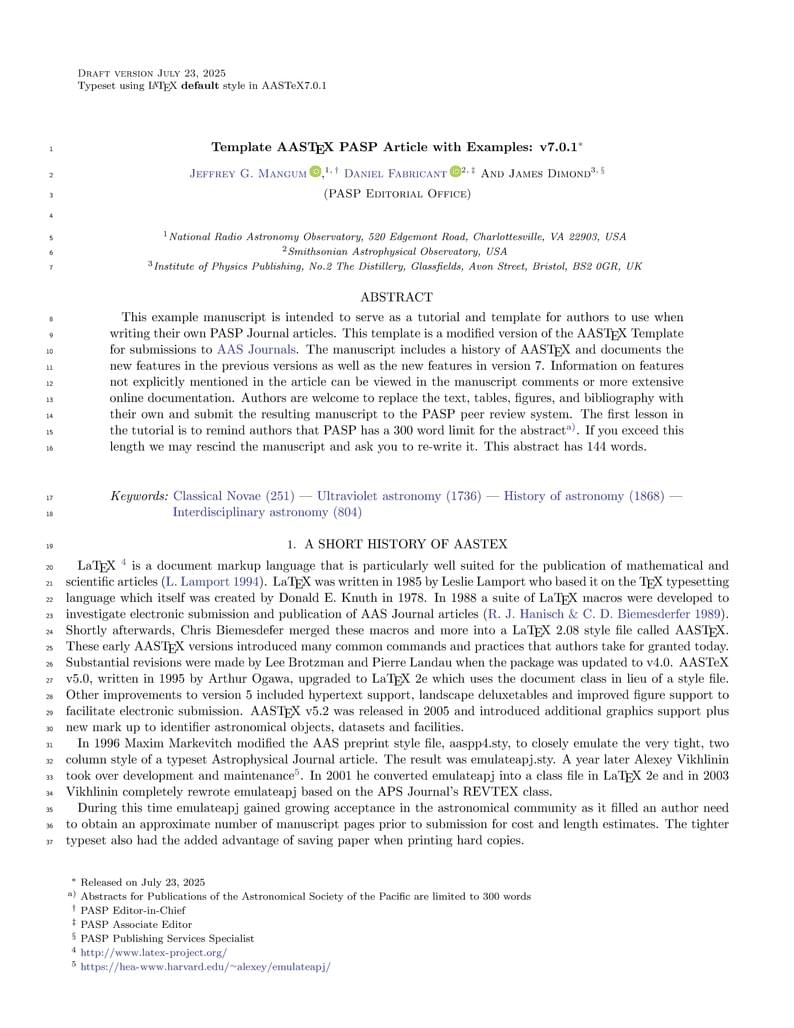 PASP (Publications of the Astronomical Society of the Pacific) AASTeX Template
