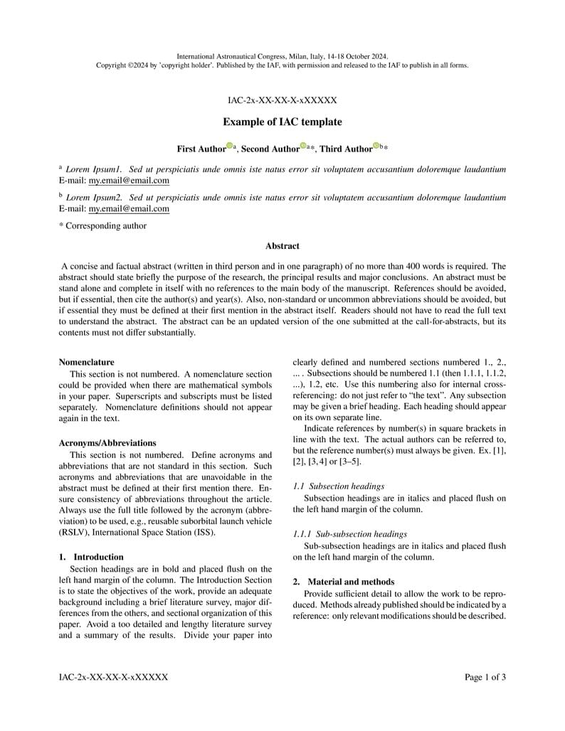 International Astronautical Congress (IAC) - Unofficial template - updated 2025