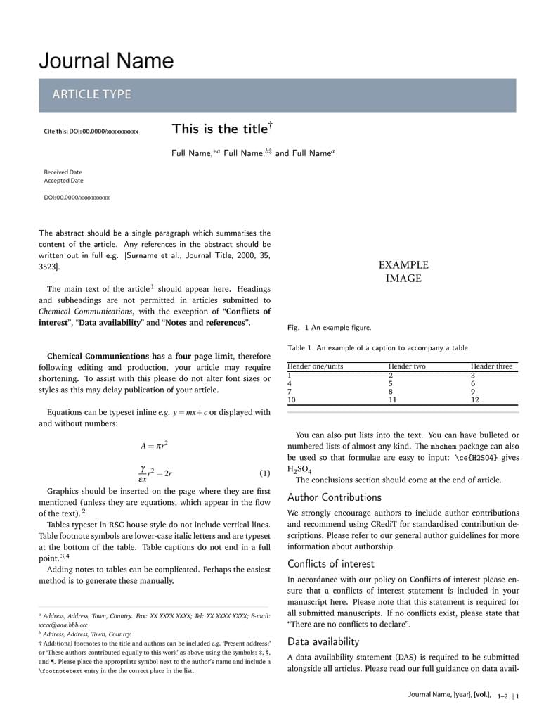 Royal Society of Chemistry communication template