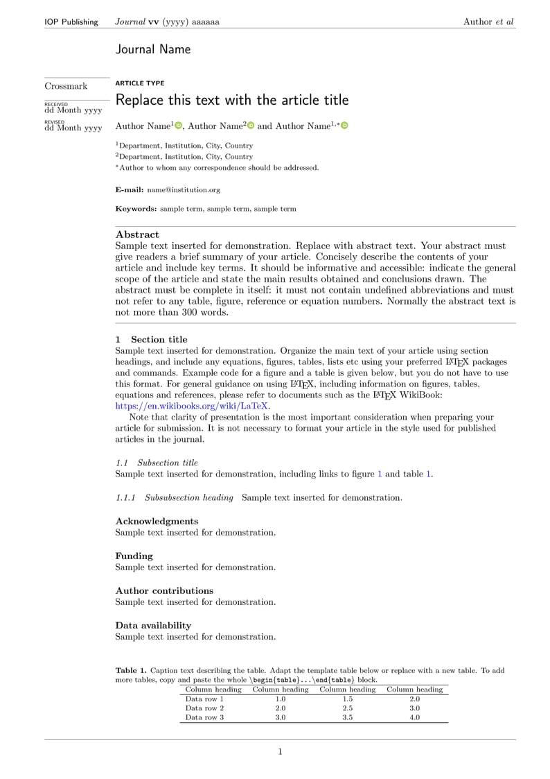 Template for IOP Publishing journals