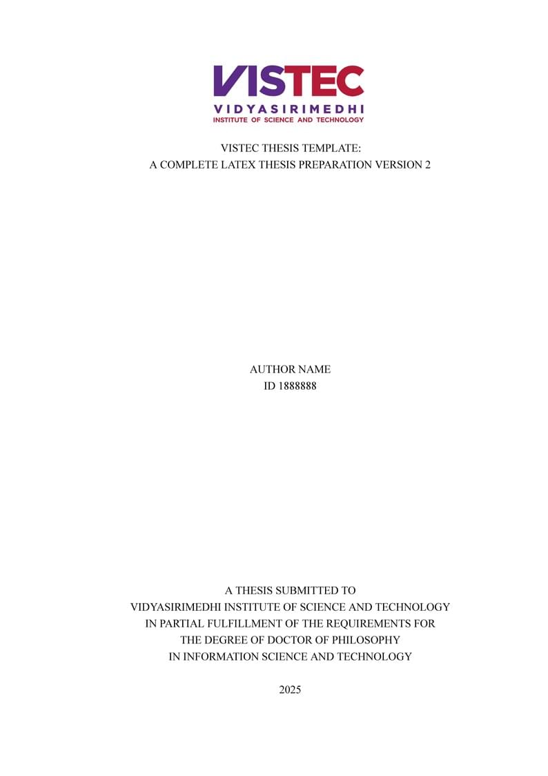 VISTEC Thesis Template (Academic year 2025 onwards)
