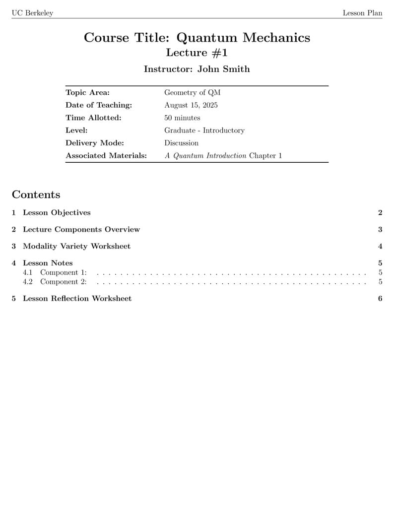 Lecture Plan Template