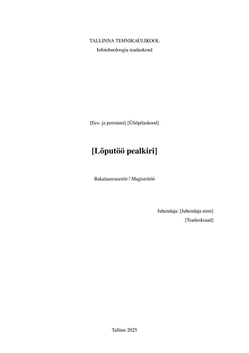 Tallinn University of Technology (TalTech) - Bakalaureusetöö/magistritöö mall / Thesis template