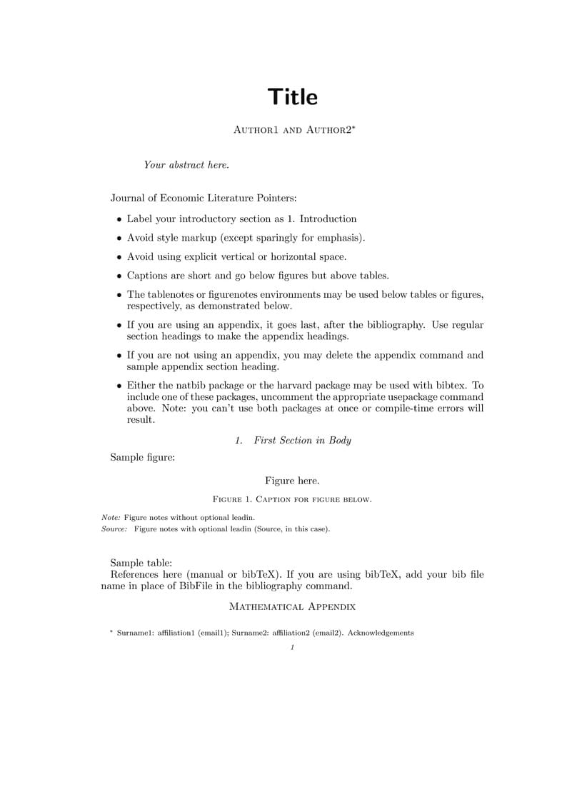 Journal Template for the Journal of Economic Literature (JEL)