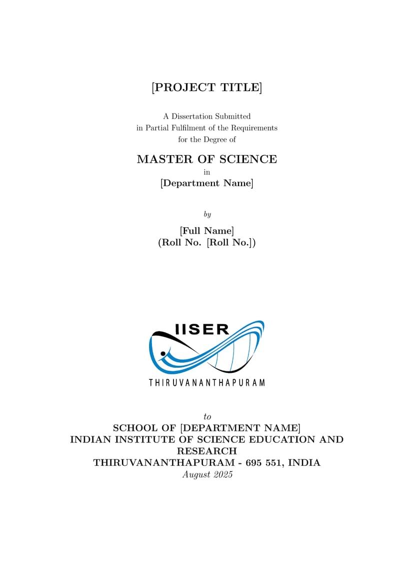Official IISER Thiruvananthapuram Thesis/Dissertation Format