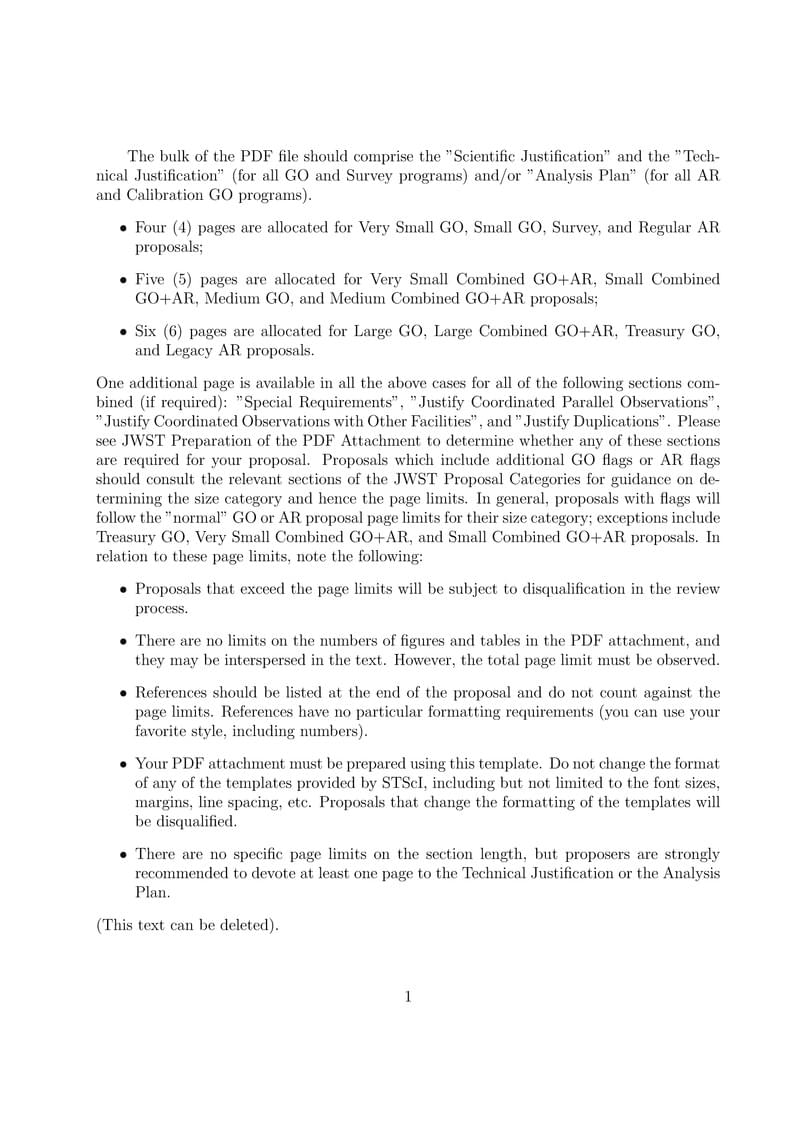 JWST Cycle 5 GO, Survey, and AR proposal template