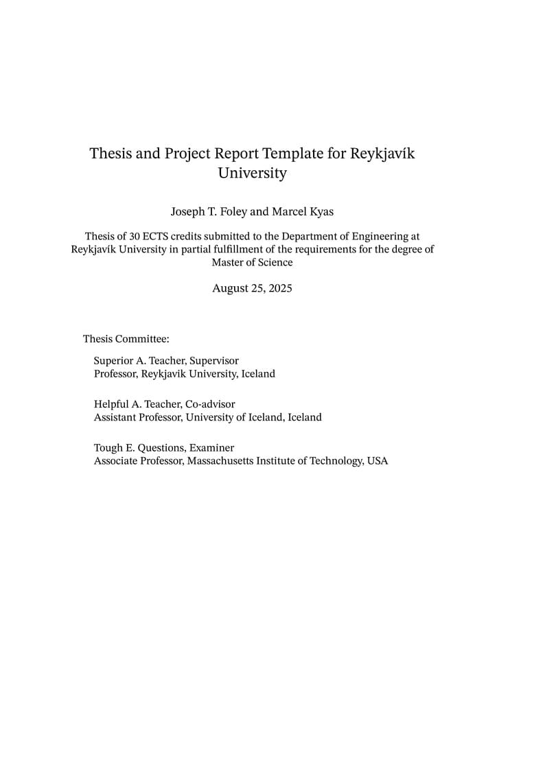 Reykjavík University Project Report and Thesis Template