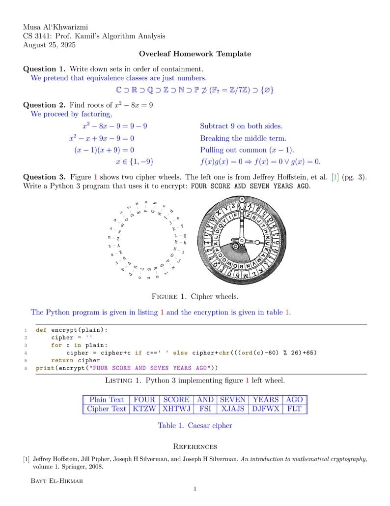 Overleaf Homework Template