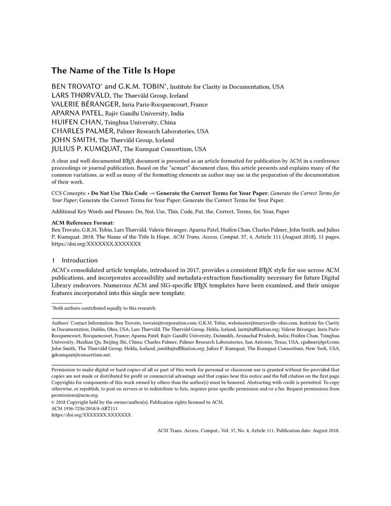 Association for Computing Machinery (ACM) - Large 1-Column Format Template