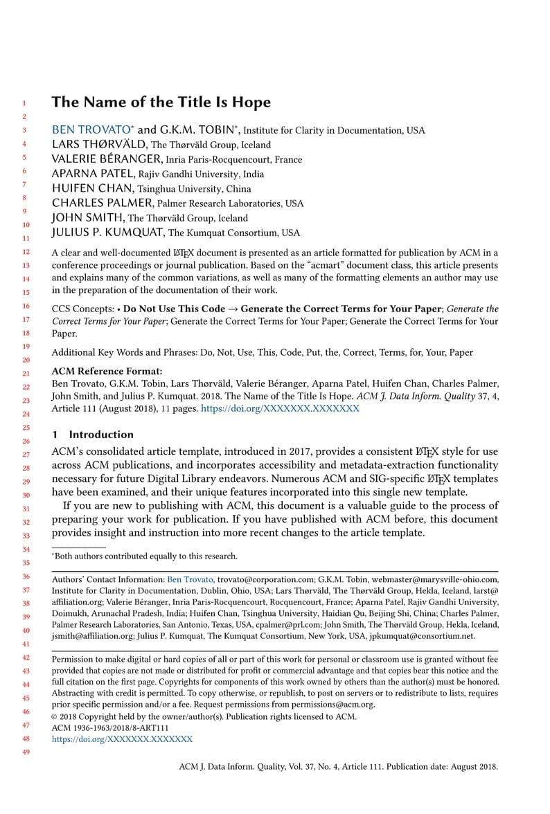 Association for Computing Machinery (ACM) - Small Standard Format Template