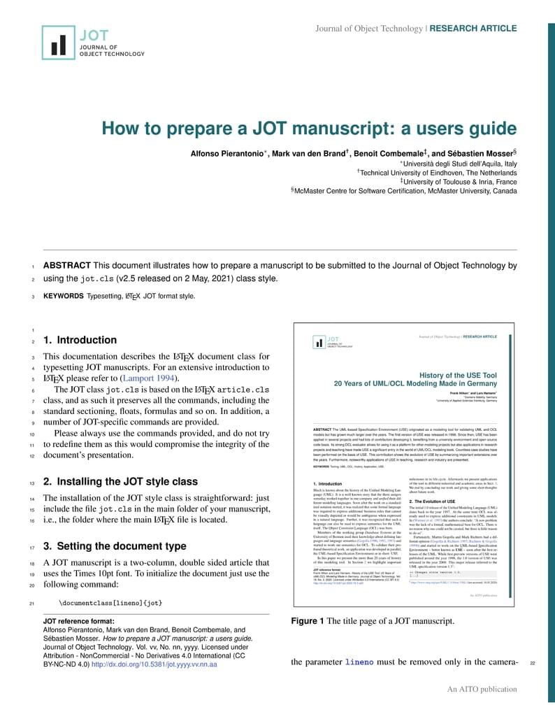 Journal of Object Technology (JOT) Template