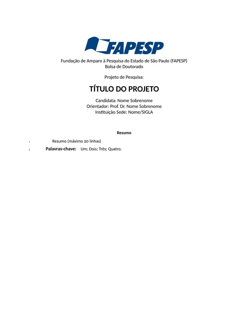 Projeto de Pesquisa e Relatório Científico (FAPESP)