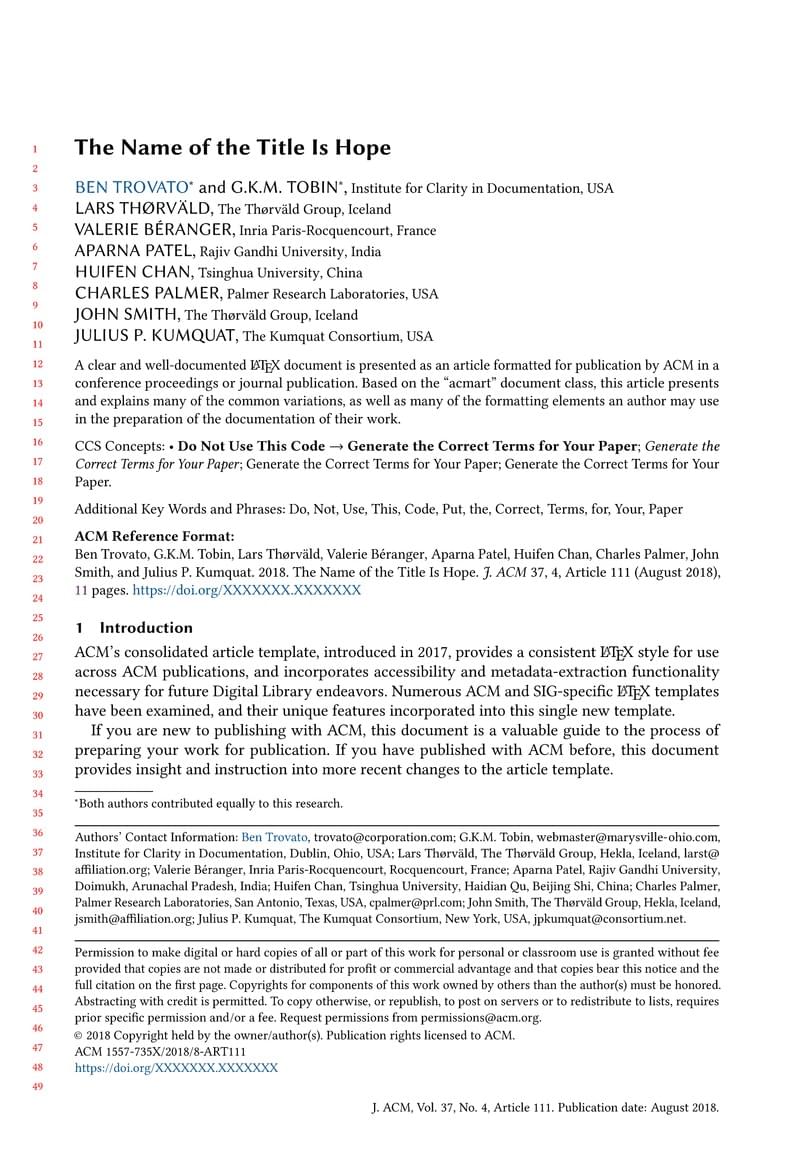 Association for Computing Machinery (ACM) - Small Standard Format Template