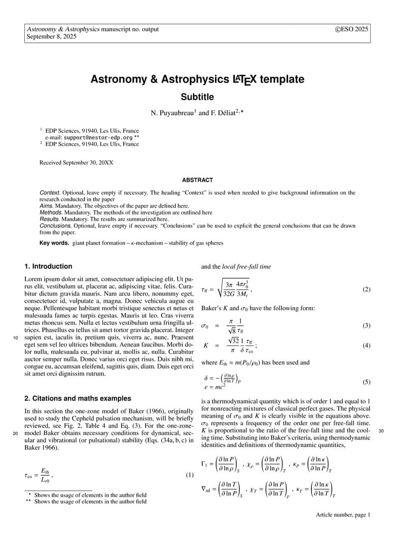 Astronomy and Astrophysics Template