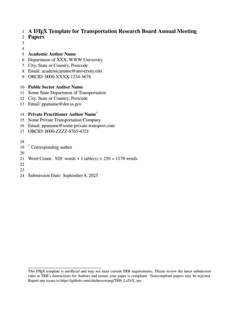 Transportation Research Board (TRB) LaTeX template