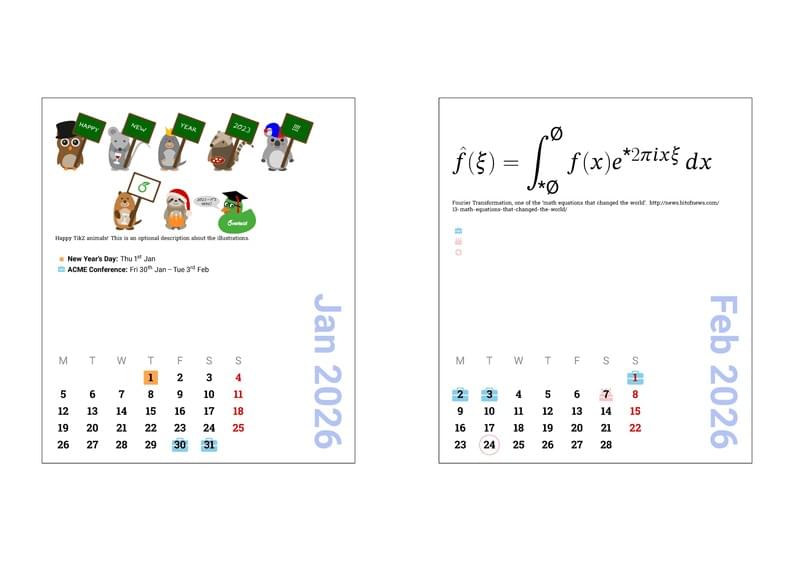 Customisable calendar with events