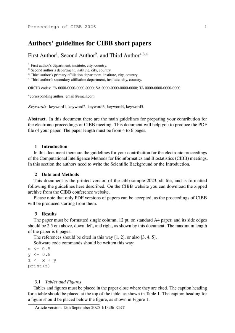 CIBB Template for short papers
