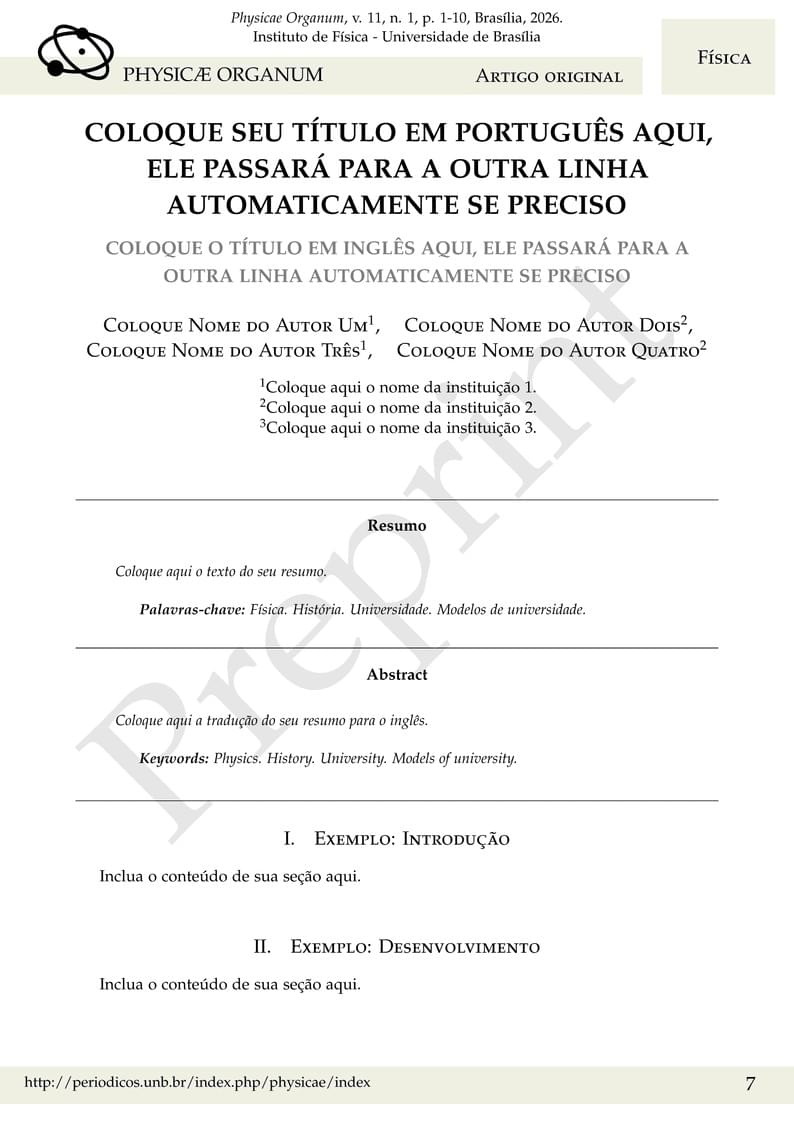 Modelo de artigo para Physicae Organum