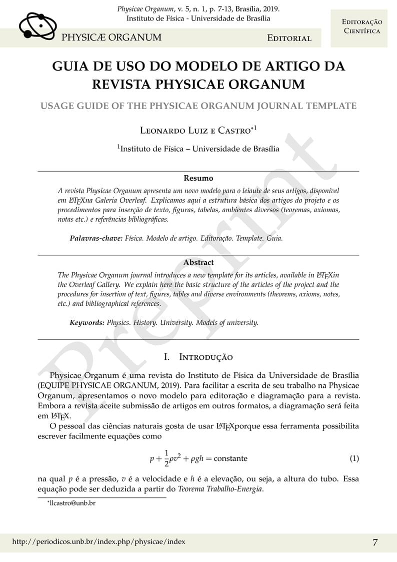 Modelo de artigo para Physicae Organum (versão guia)