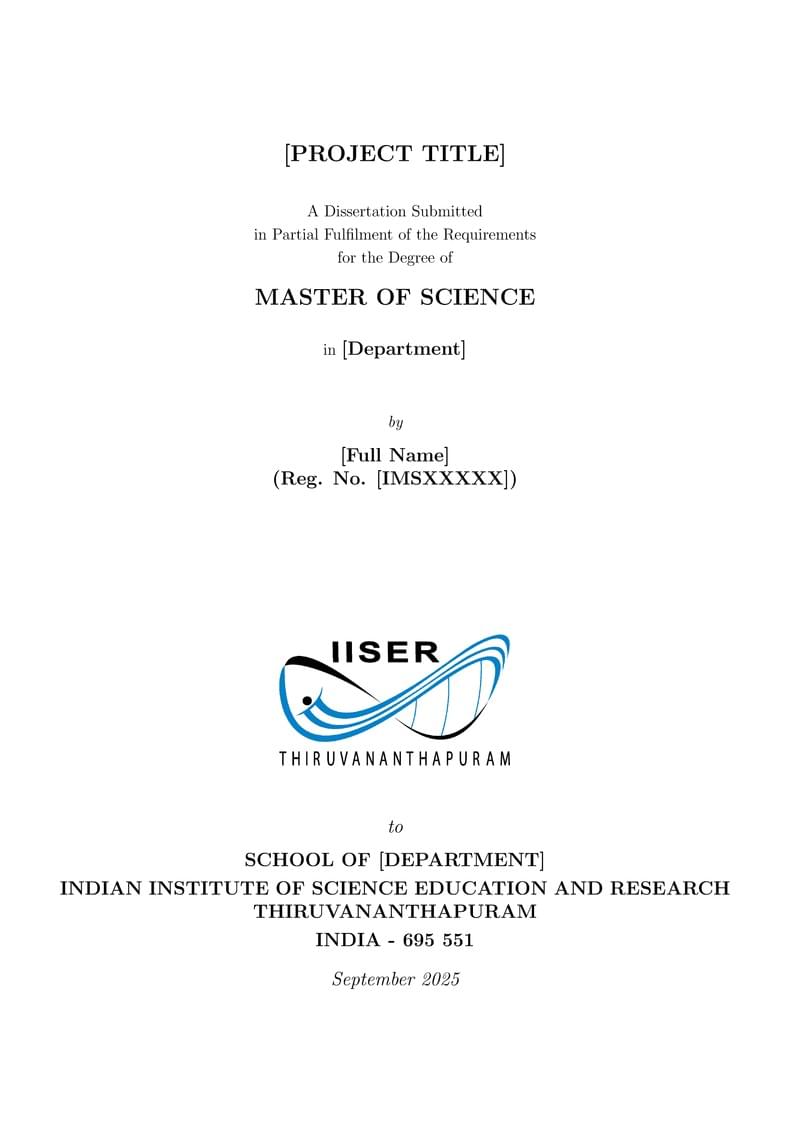Official IISER Thiruvananthapuram Thesis/Dissertation Format