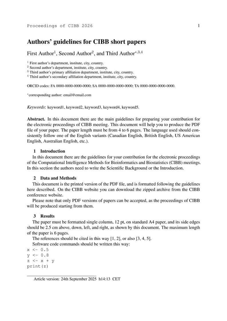 CIBB Template for short papers