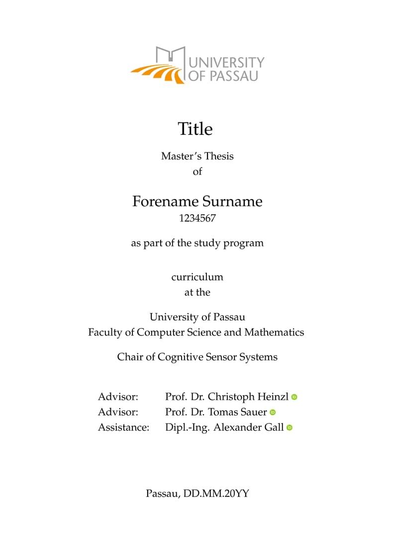 University of Passau - Cognitive Sensor Systems Thesis Template