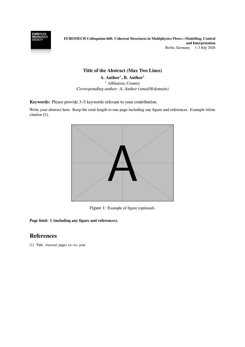 Template Abstract Euromech Colloquium 668 - Berlin