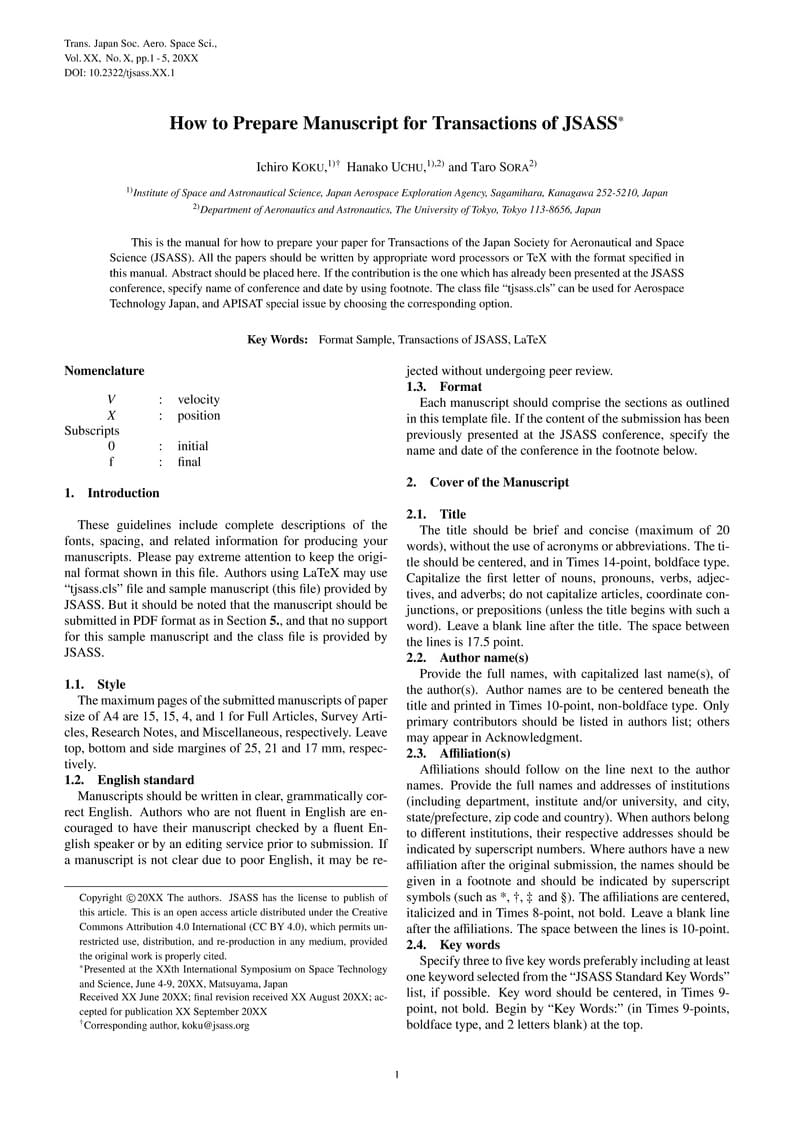 Transactions of the Japan Society for Aeronautical and Space Science (TJSASS) Template