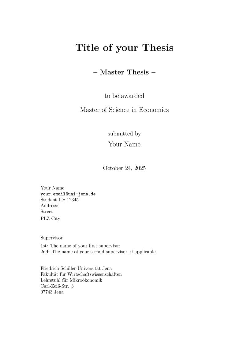 Thesis template, Microeconomics at FSU Jena