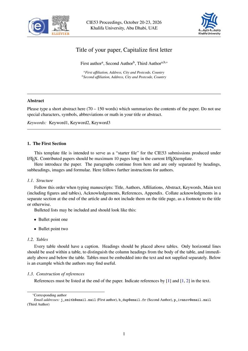 53rd Computer & Industrial Engineering conference CIE53 Submission Template