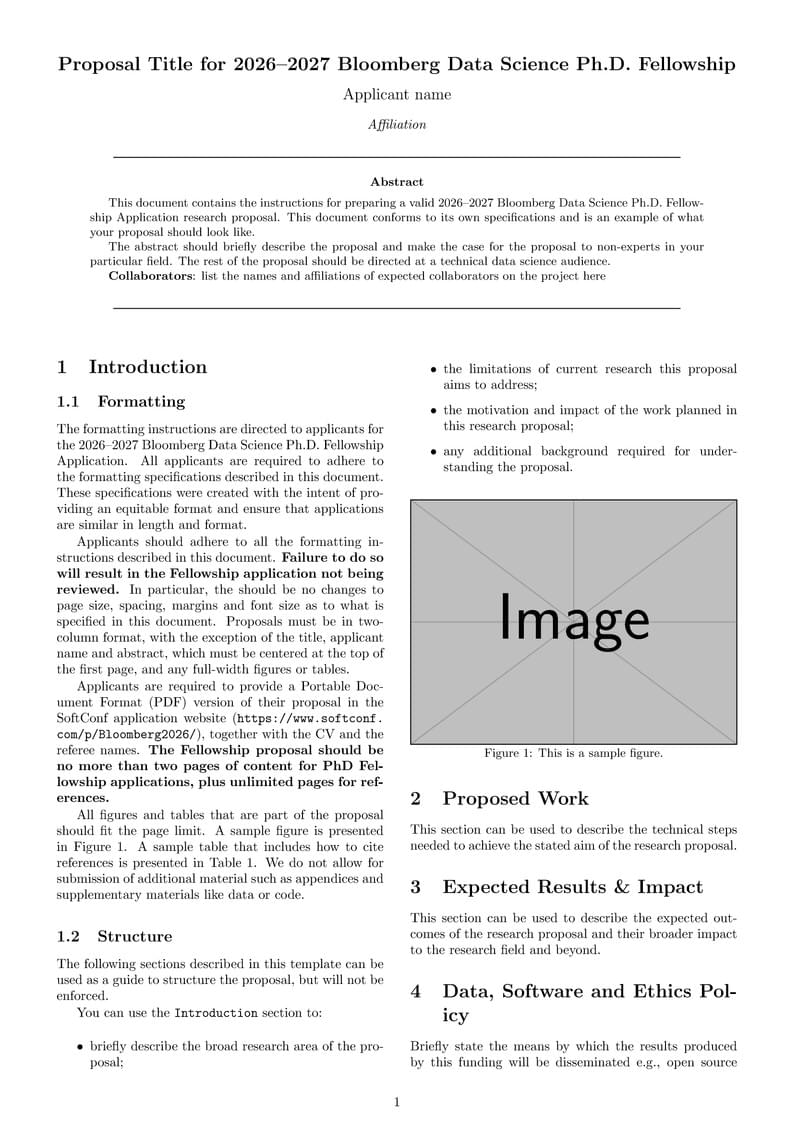 Bloomberg Data Science Ph.D. / Postdoc Fellowship Application Template