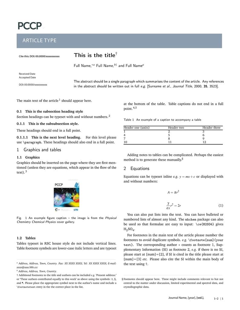 Royal Society of Chemistry template for preparing your submission to PCCP (Physical Chemistry Chemical Physics) using Overleaf