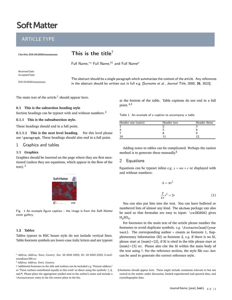 Royal Society of Chemistry template for preparing your submission to Soft Matter using Overleaf
