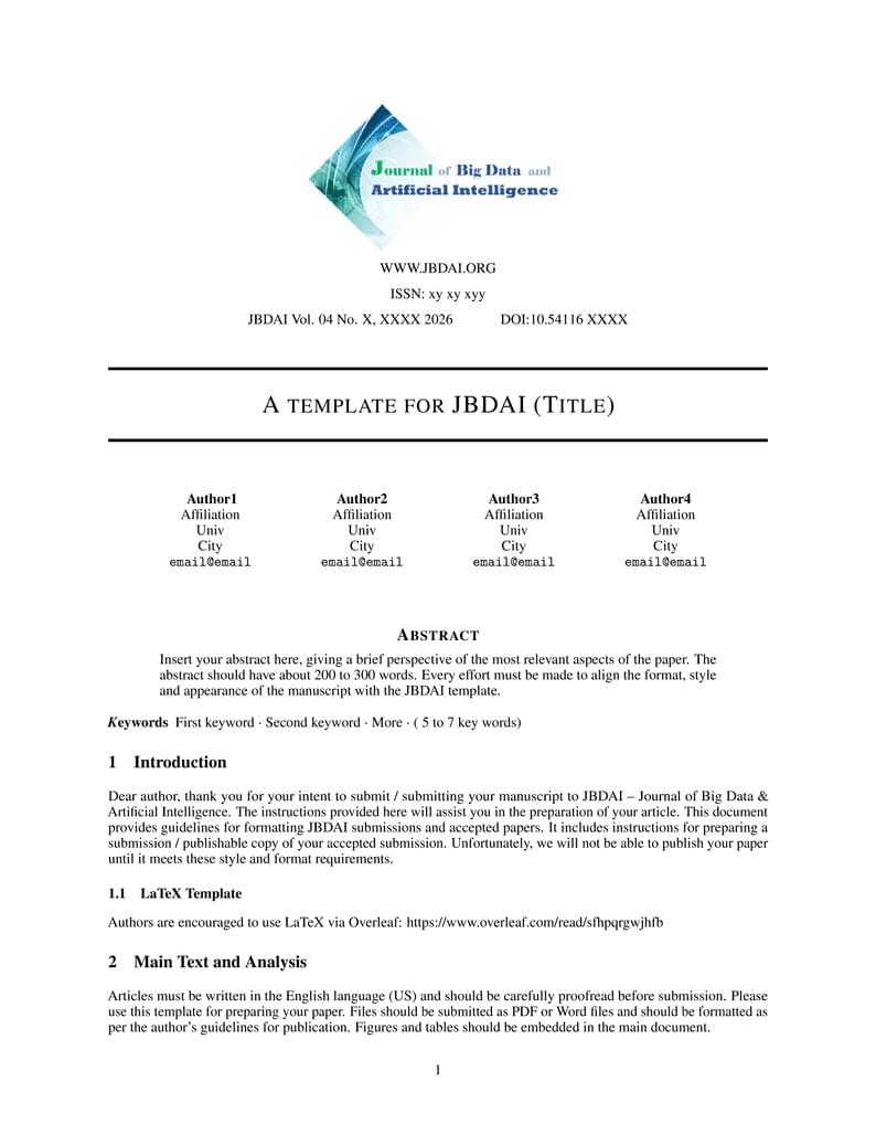 The Journal of Big Data and Artificial Intelligence (JBDAI) Template