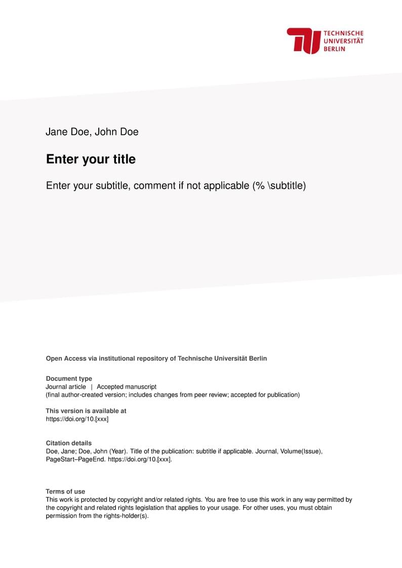 TU Berlin Self-Archiving Cover Sheet Template