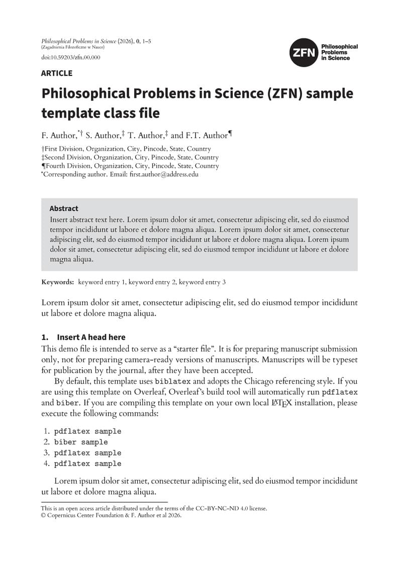 Philosophical Problems in Science (ZFN) journal template