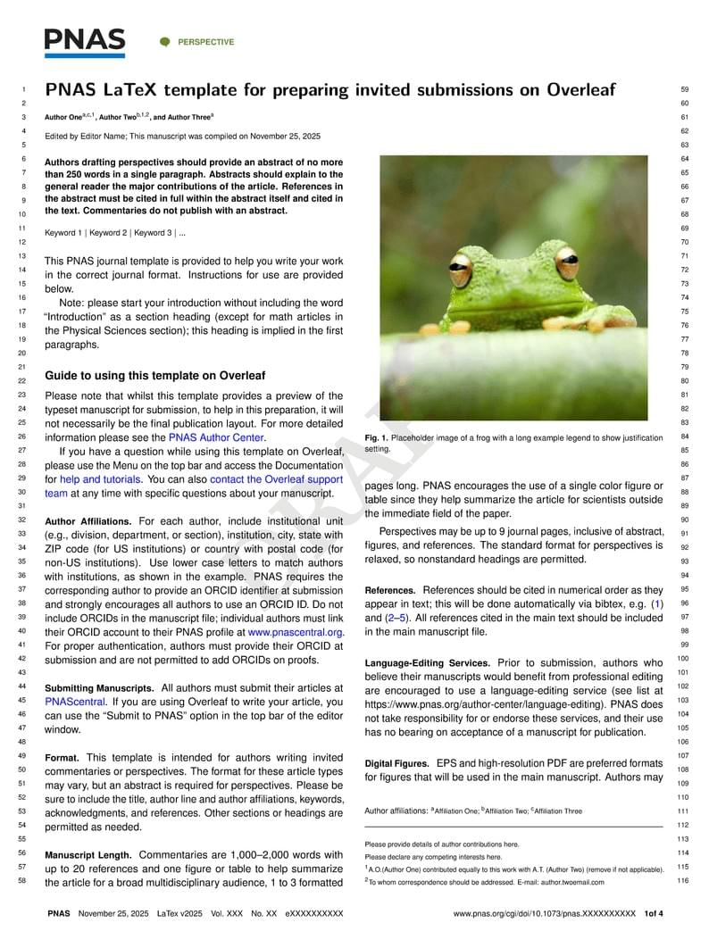 PNAS LaTeX template for preparing invited submissions on Overleaf (2025)
